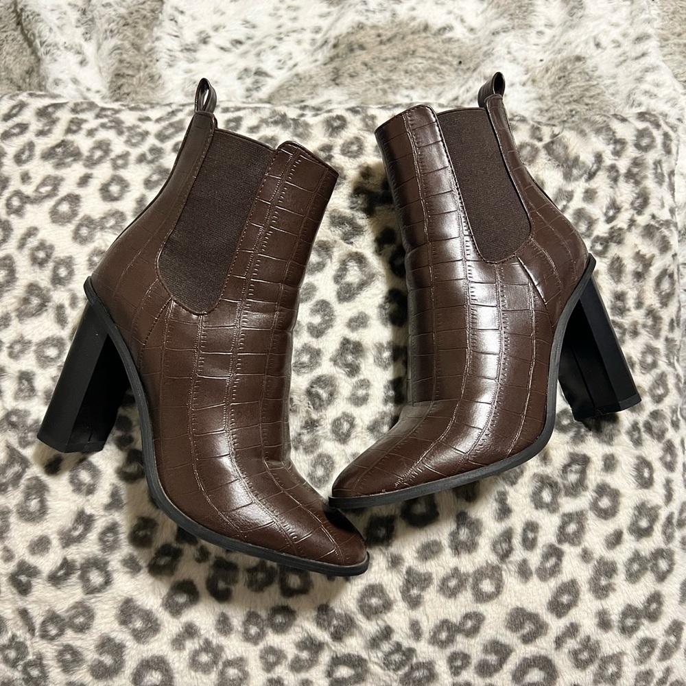 Brown heeled boots